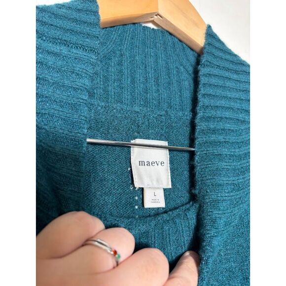 Anthropologie Maeve Gretchen Cozy Mock Neck Sweater Teal Blue Large Wool Blend - Picture 4 of 6